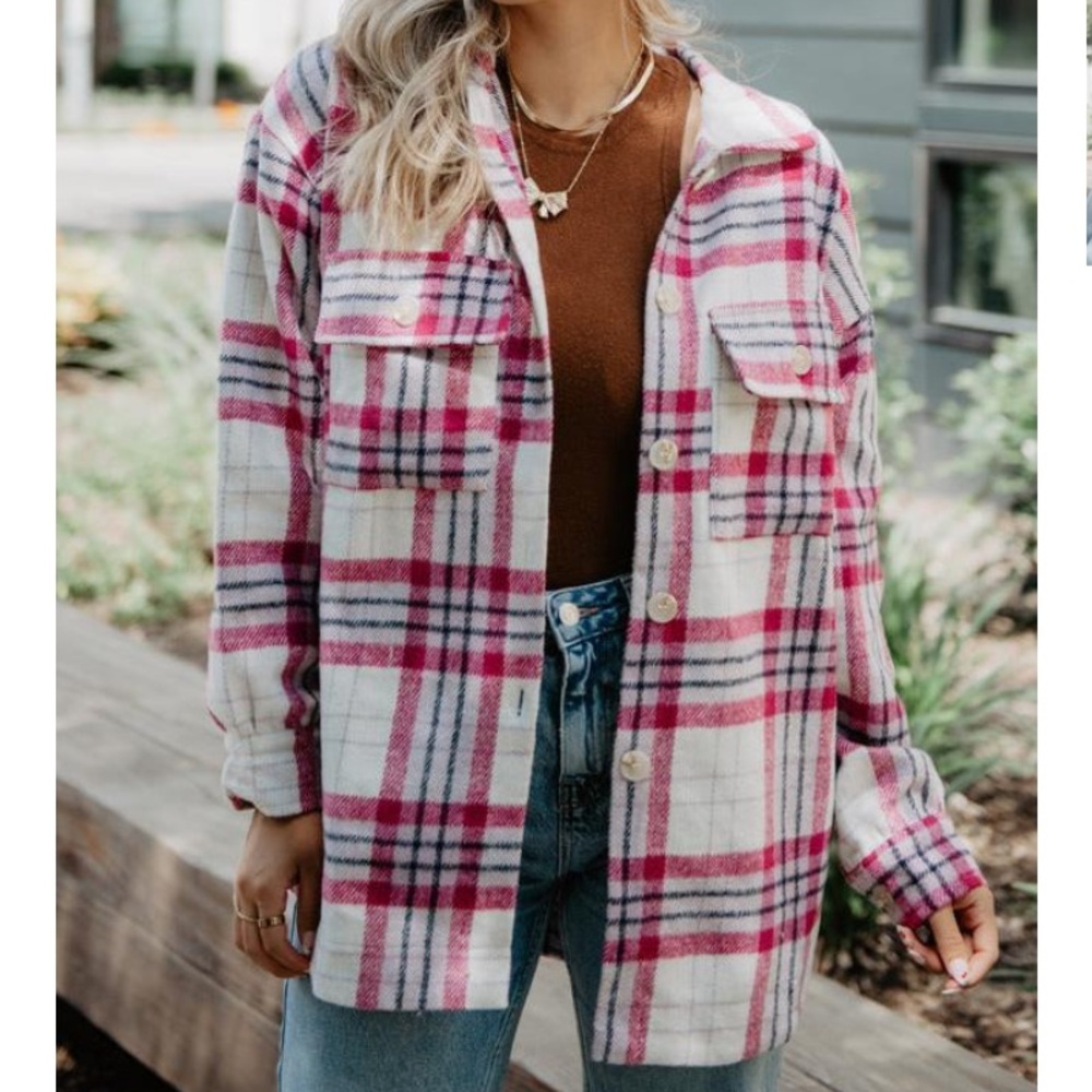 Pink and White Plaid Utility‎ Jacket NWT